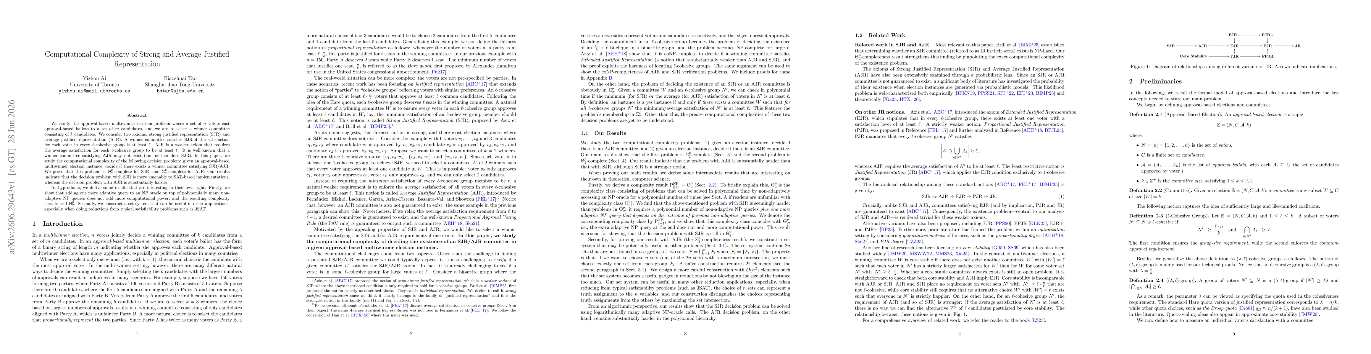 Thumbnail for Computational Complexity of Strong and Average Justified Representation
