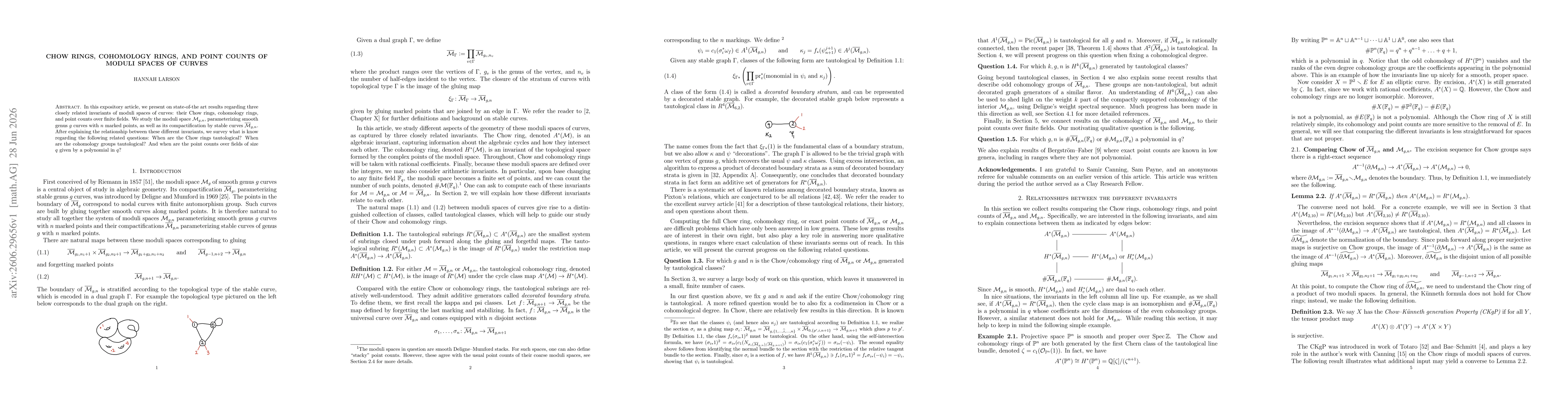 Thumbnail for Chow rings, cohomology rings, and point counts of moduli spaces of curves