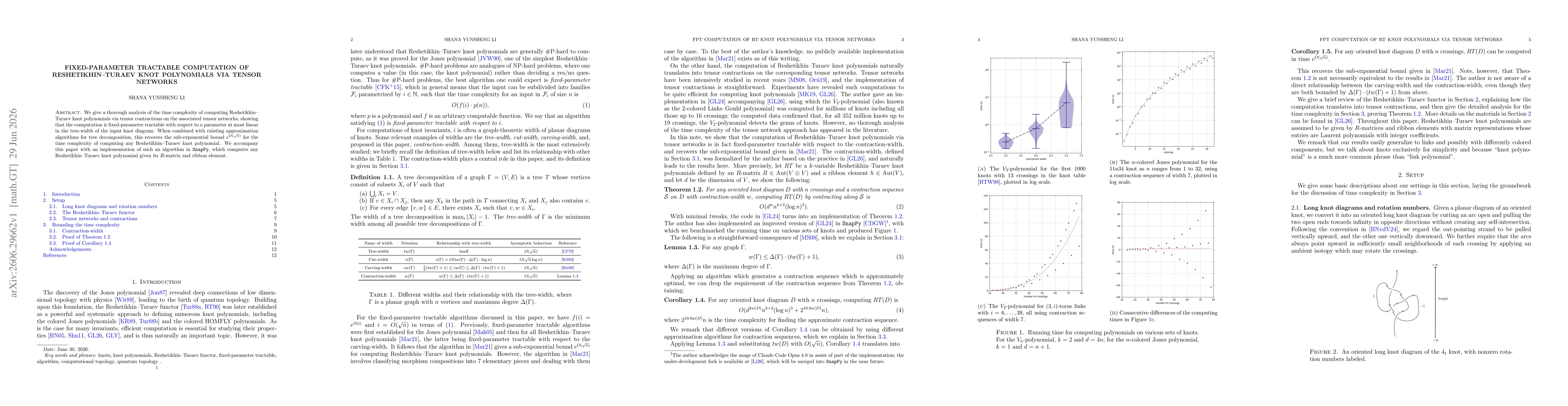 Thumbnail for Fixed-parameter tractable computation of Reshetikhin--Turaev knot polynomials via tensor networks