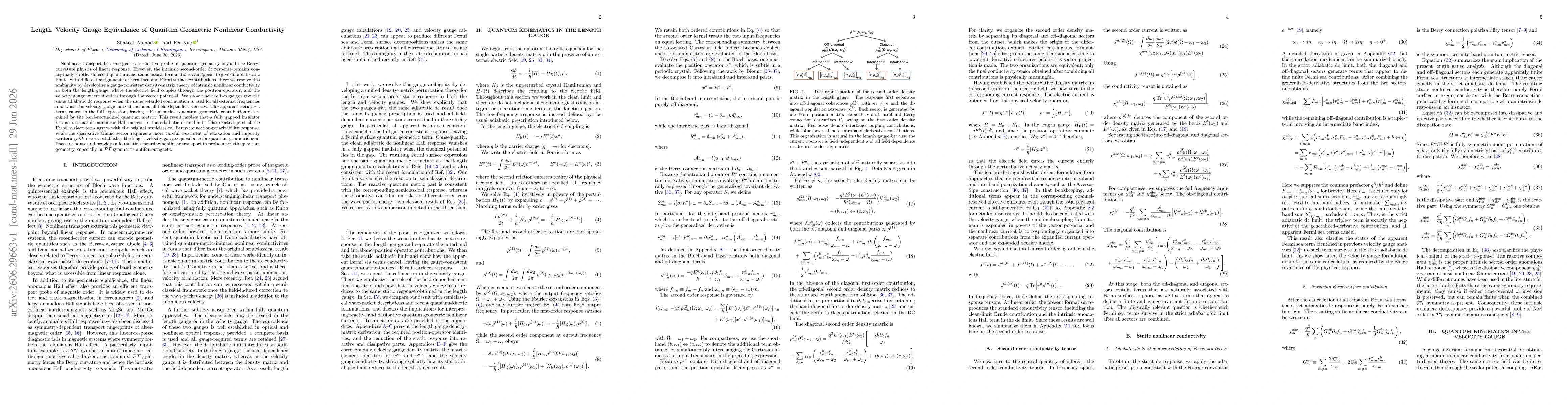 Thumbnail for Length--Velocity Gauge Equivalence of Quantum Geometric Nonlinear Conductivity