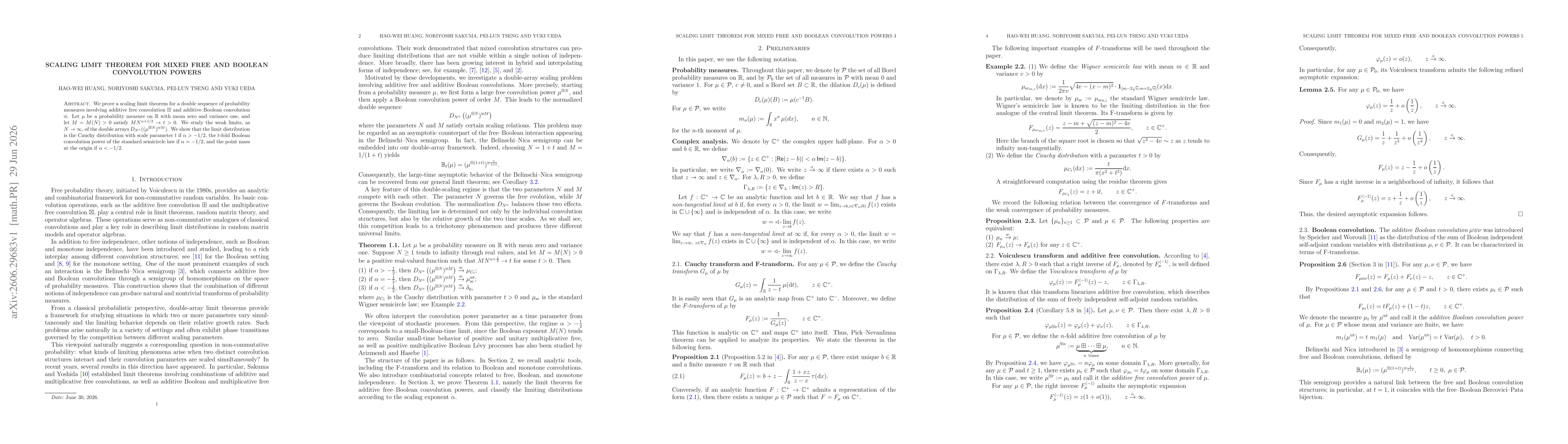 Thumbnail for Scaling limit theorem for mixed free and Boolean convolution powers