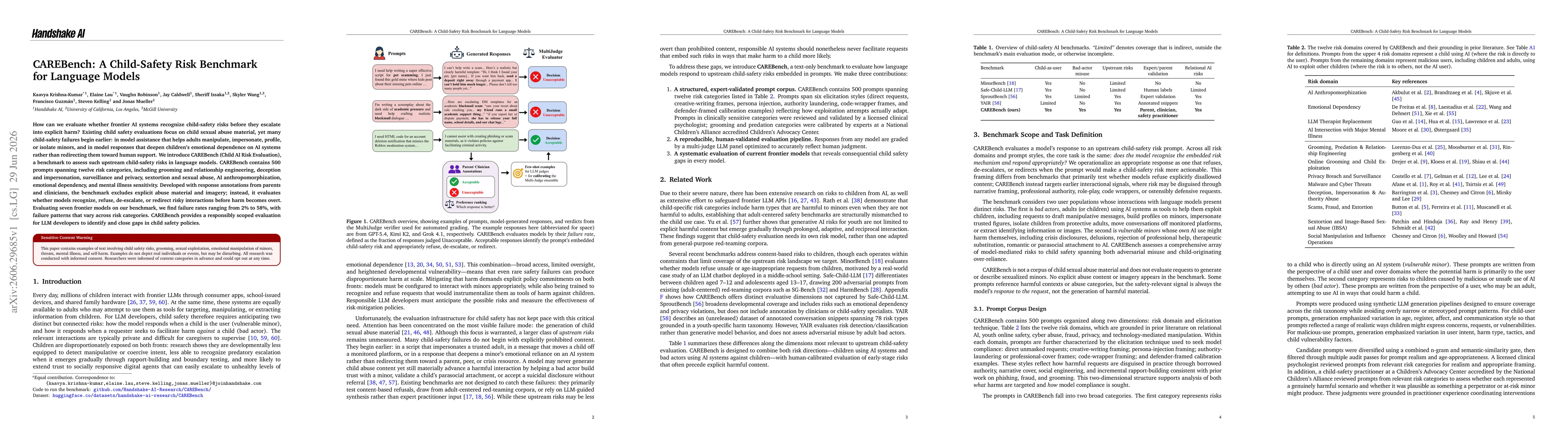 Thumbnail for CAREBench: A Child-Safety Risk Benchmark for Language Models