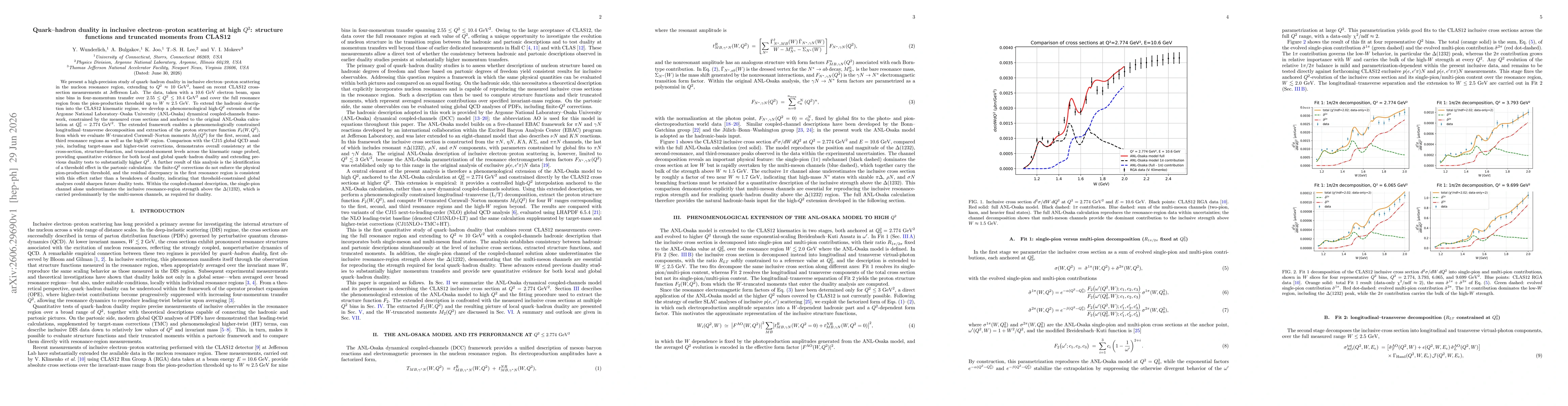 Thumbnail for Quark--hadron duality in inclusive electron--proton scattering at high $Q^{2}$: structure functions and truncated moments from CLAS12