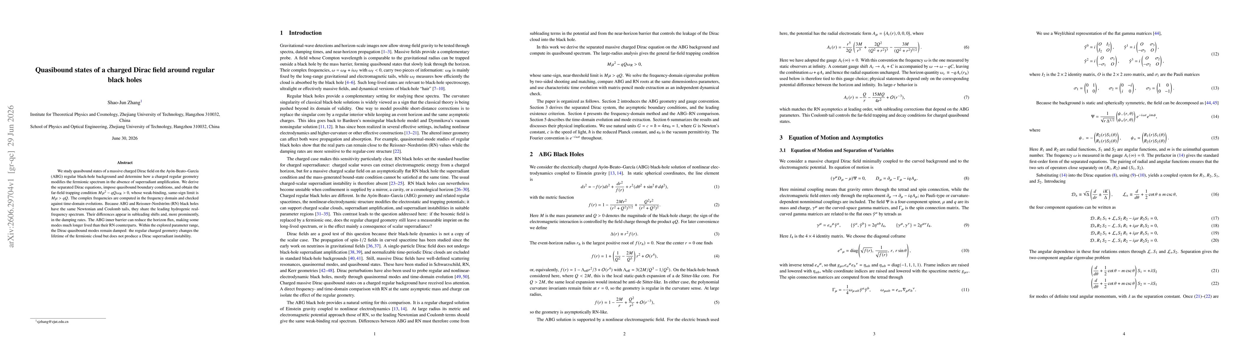 Thumbnail for Quasibound states of a charged Dirac field around regular black holes