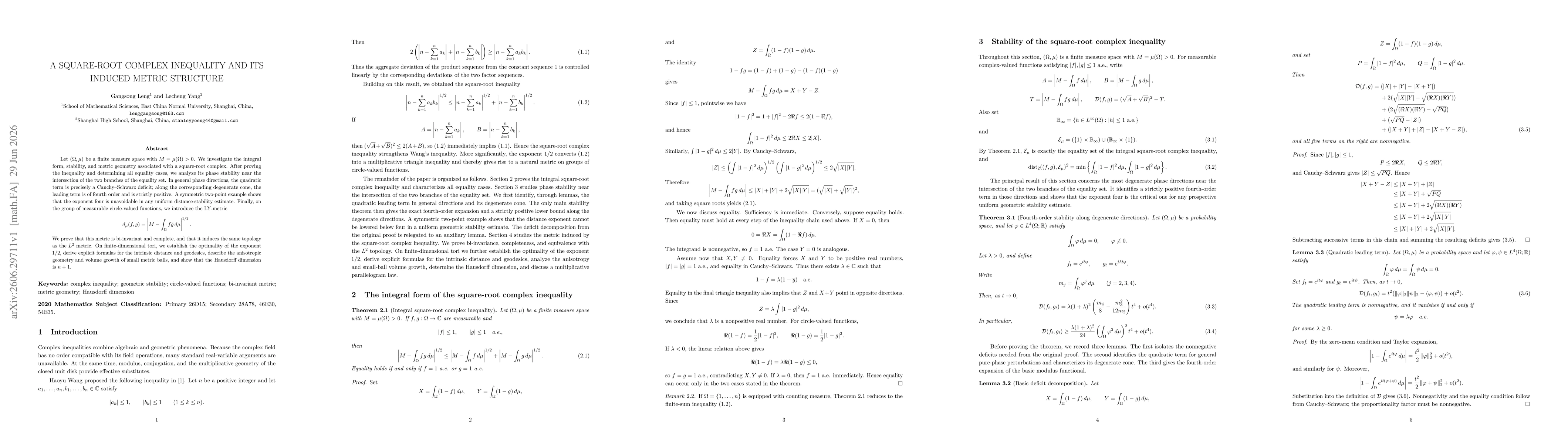 Thumbnail for A square-root complex inequality and its induced metric structure