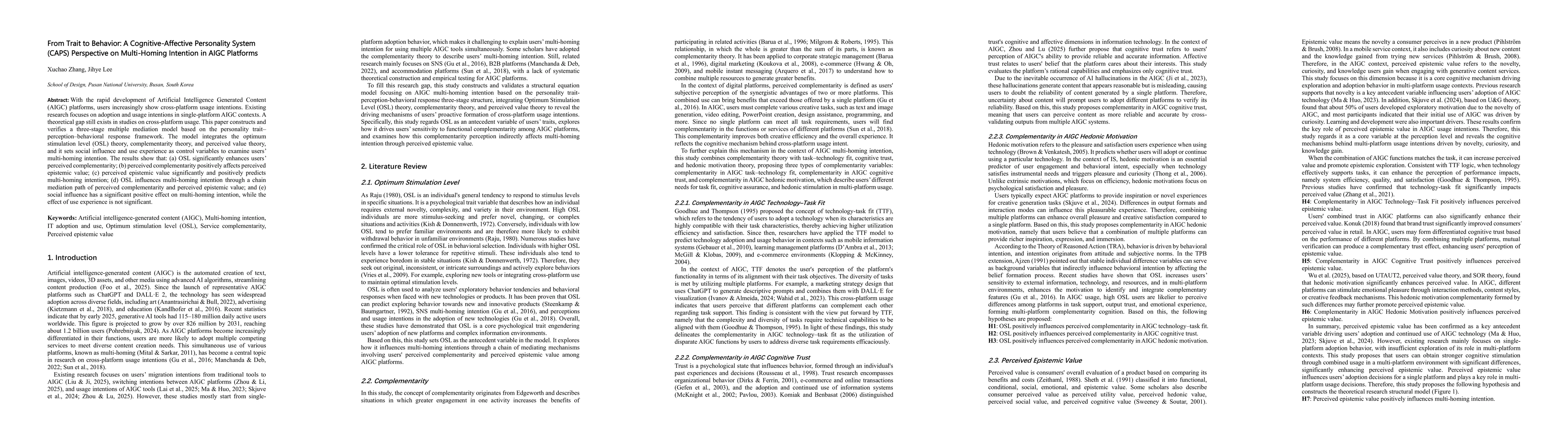 Thumbnail for From Trait to Behavior: A Cognitive-Affective Personality System (CAPS) Perspective on Multi-Homing Intention in AIGC Platforms