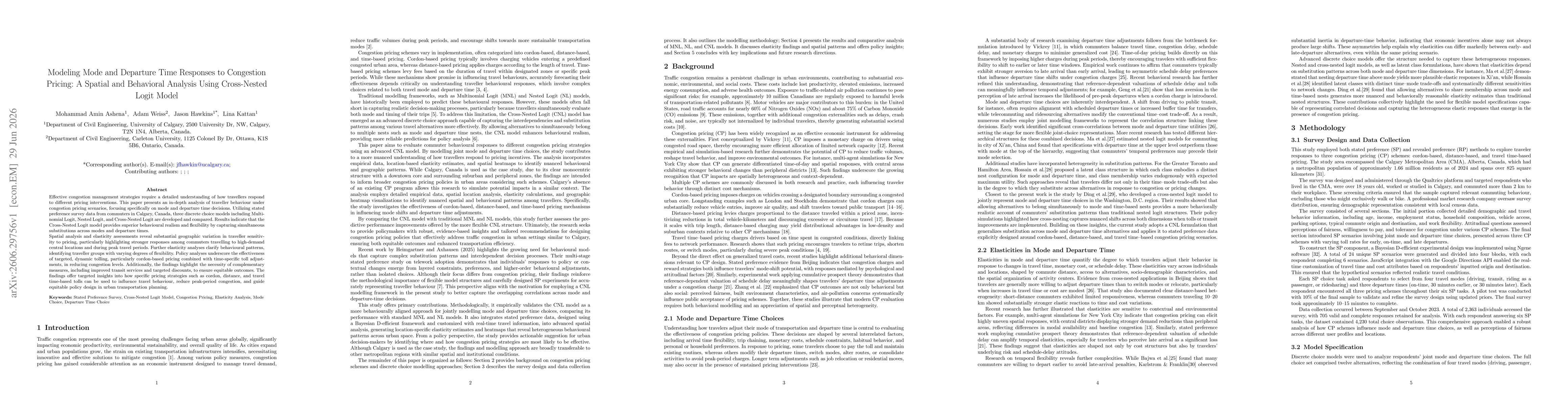 Thumbnail for Modeling Mode and Departure Time Responses to Congestion Pricing: A Spatial and Behavioral Analysis Using Cross-Nested Logit Model