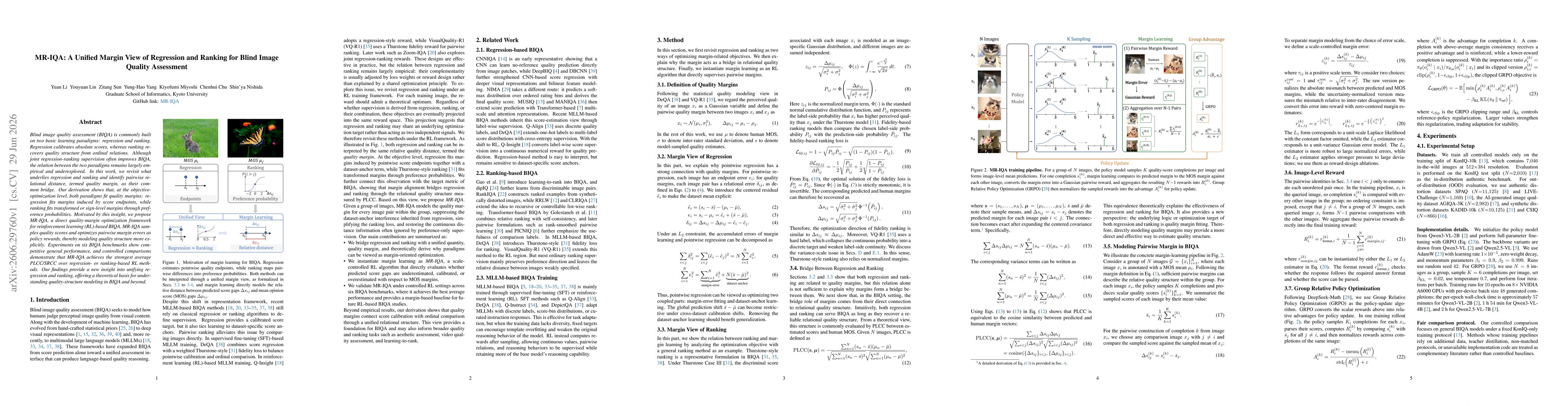 Thumbnail for MR-IQA: A Unified Margin View of Regression and Ranking for Blind Image Quality Assessment
