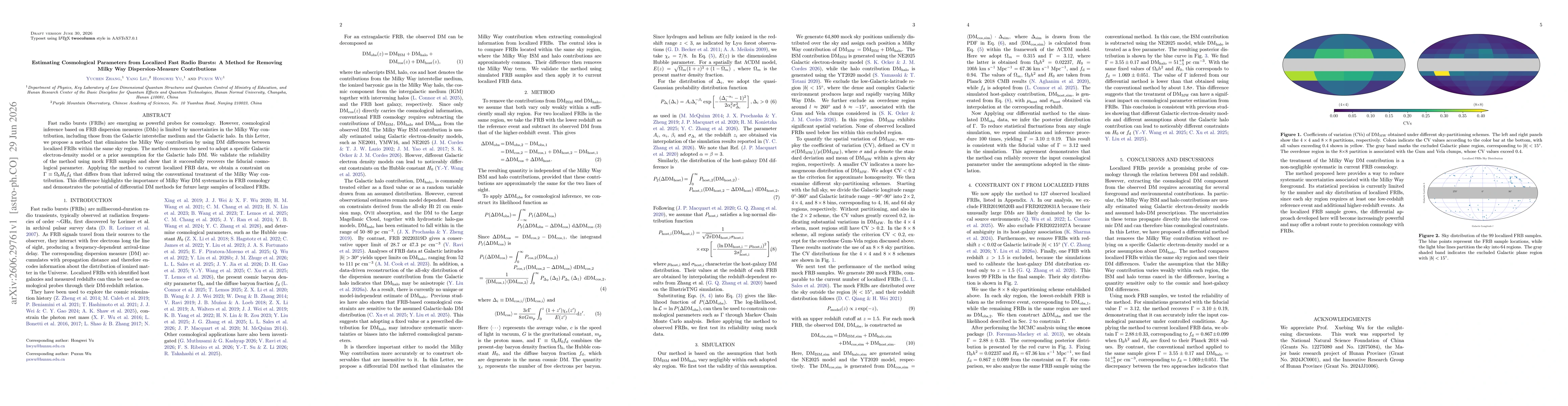 Thumbnail for Estimating Cosmological Parameters from Localized Fast Radio Bursts: A Method for Removing Milky Way Dispersion-Measure Contributions