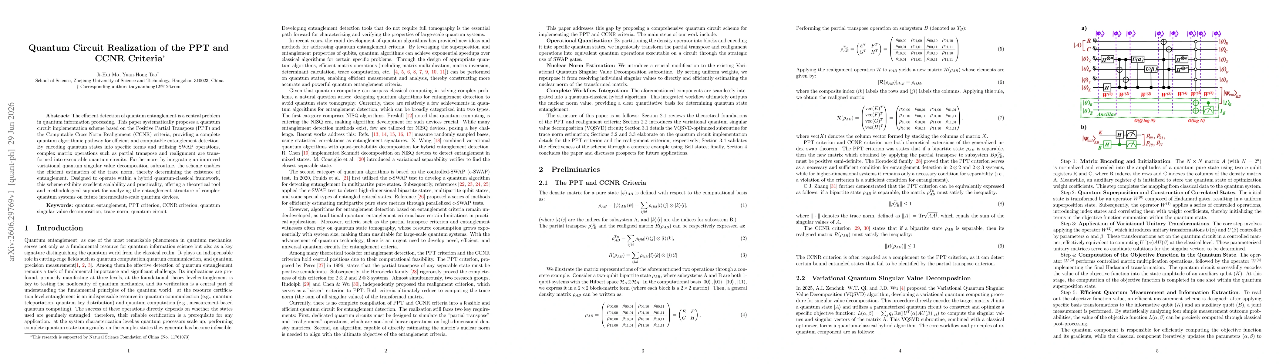 Thumbnail for Quantum Circuit Realization of the PPT and CCNR Criteria