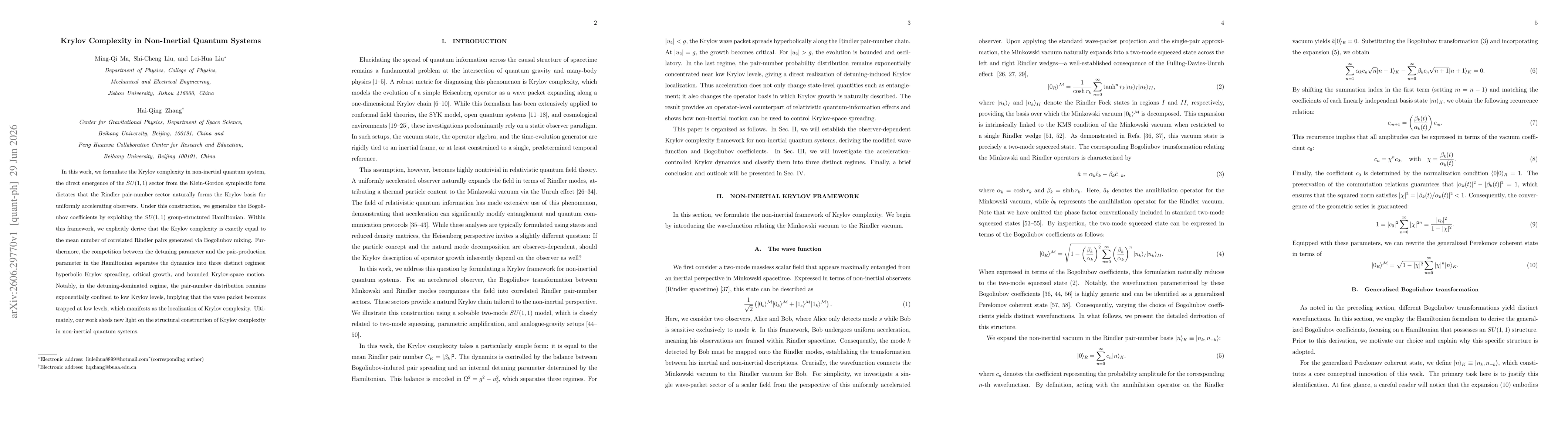 Thumbnail for Krylov Complexity in Non-Inertial Quantum Systems