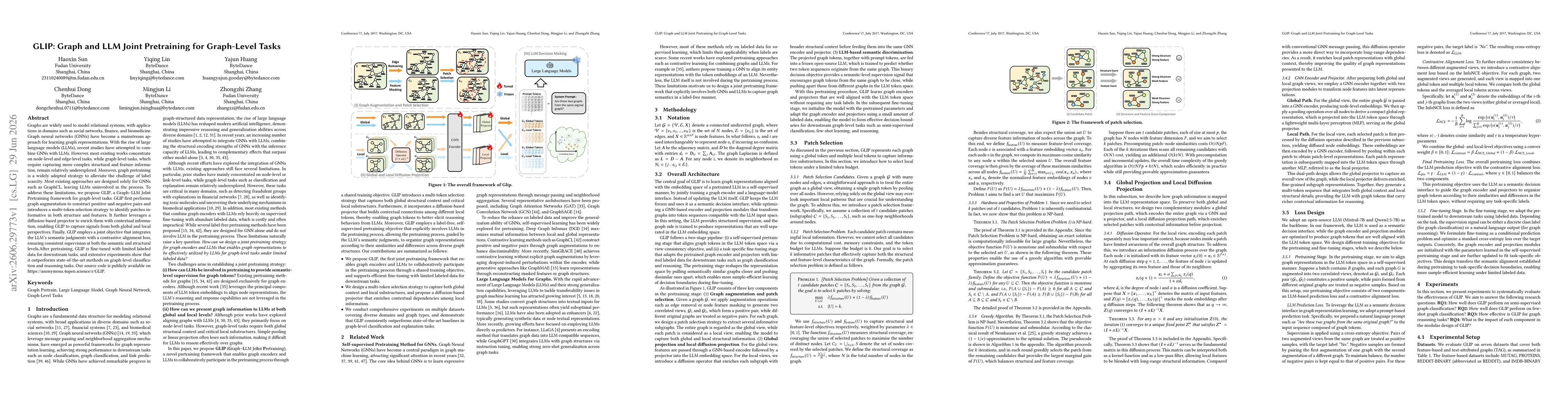 Thumbnail for GLIP: Graph and LLM Joint Pretraining for Graph-Level Tasks