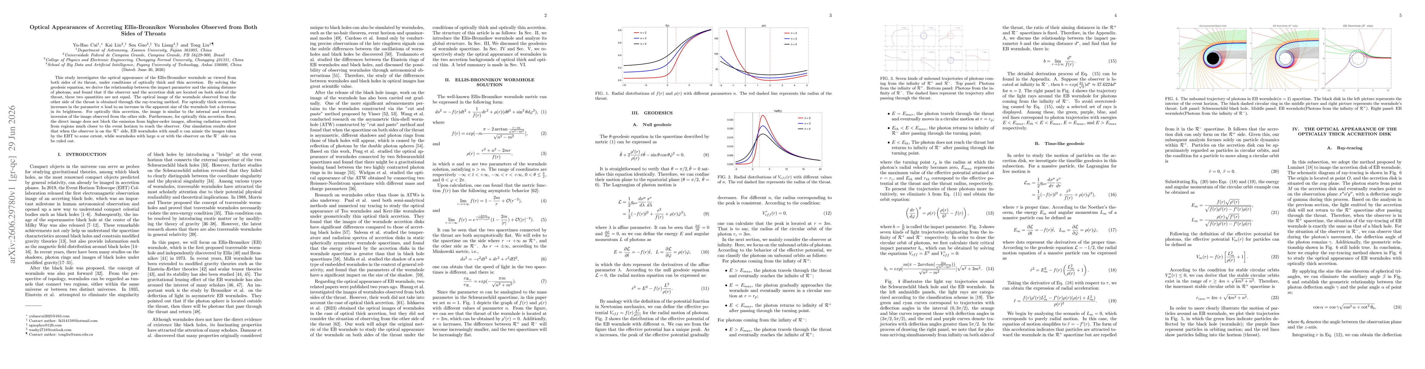 Thumbnail for Optical Appearances of Accreting Ellis-Bronnikov Wormholes Observed from Both Sides of Throats