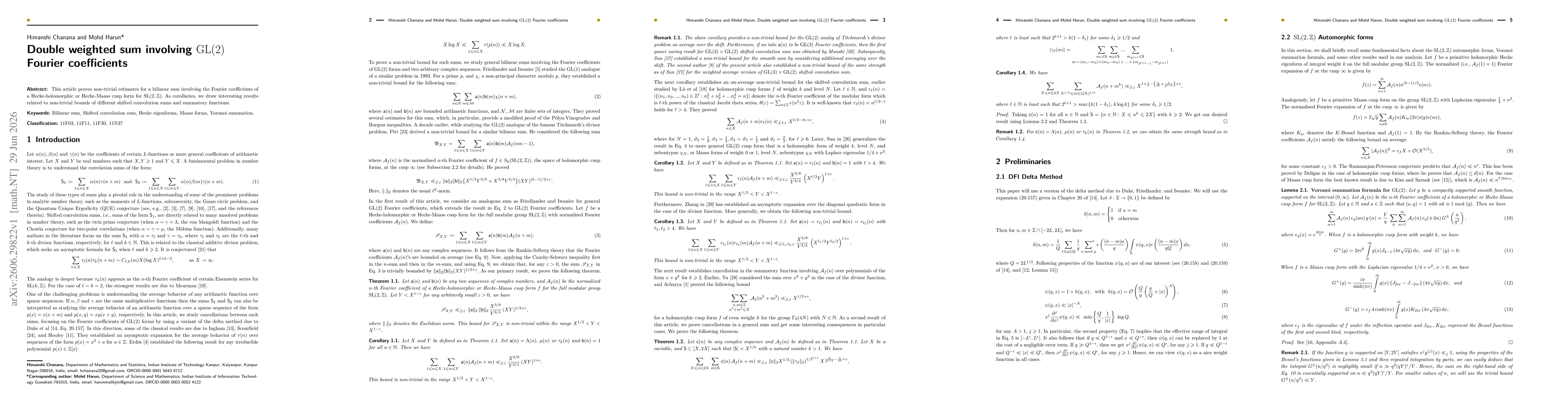 Thumbnail for Double weighted sum involving $\mathrm{GL}(2)$ Fourier coefficients