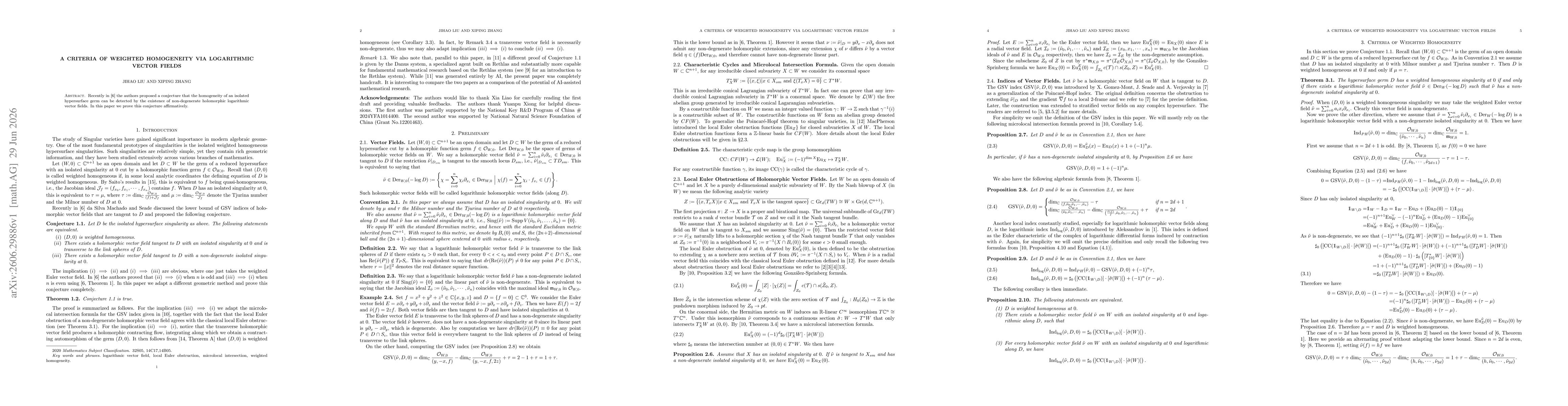 Thumbnail for A Criteria of Weighted Homogeneity via Logarithmic Vector Fields