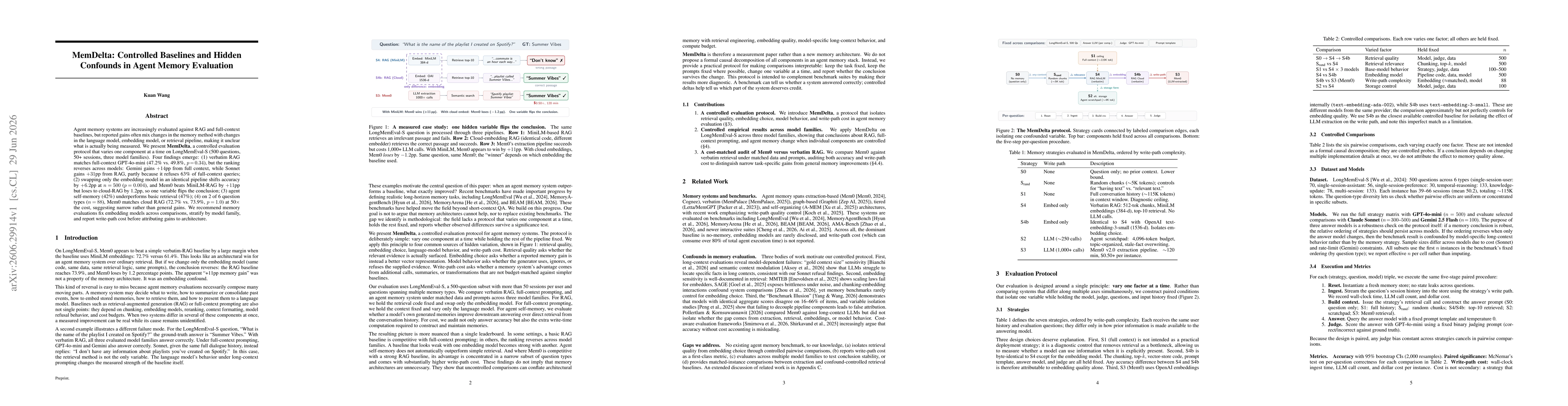 Thumbnail for MemDelta: Controlled Baselines and Hidden Confounds in Agent Memory Evaluation
