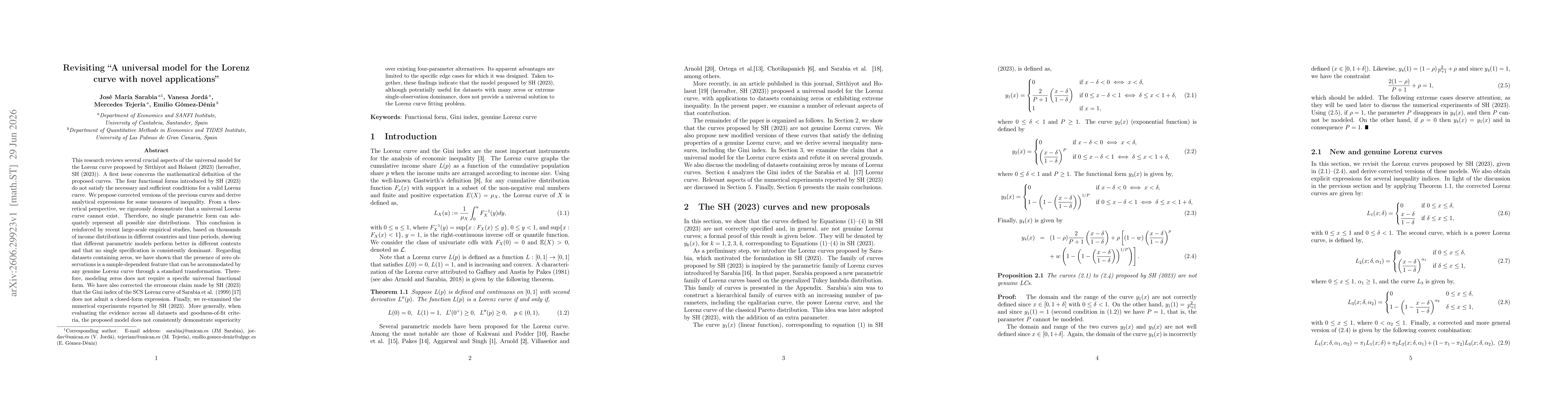 Thumbnail for Revisiting "A universal model for the Lorenz curve with novel applications''