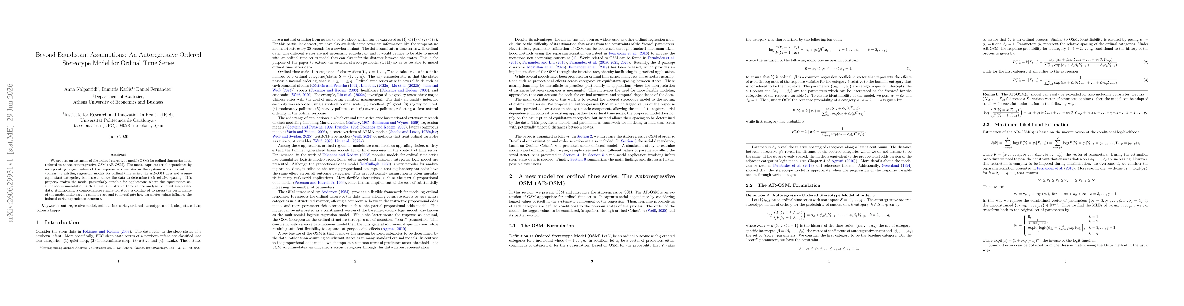 Thumbnail for Beyond Equidistant Assumptions: An Autoregressive Ordered Stereotype Model for Ordinal Time Series