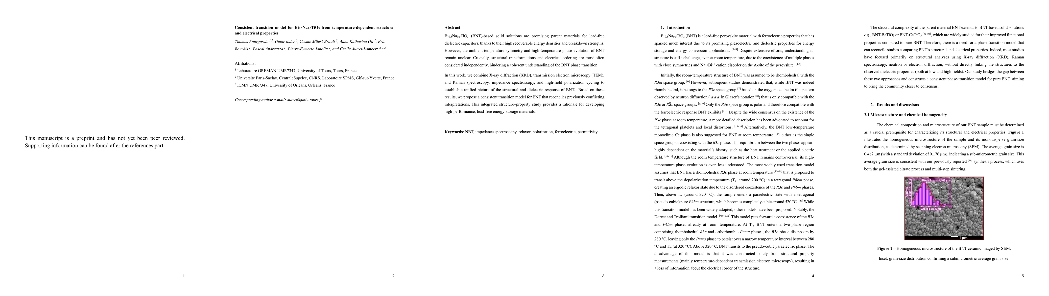 Thumbnail for Consistent transition model for Bi0.5Na0.5TiO3 from temperature-dependent structural and electrical properties