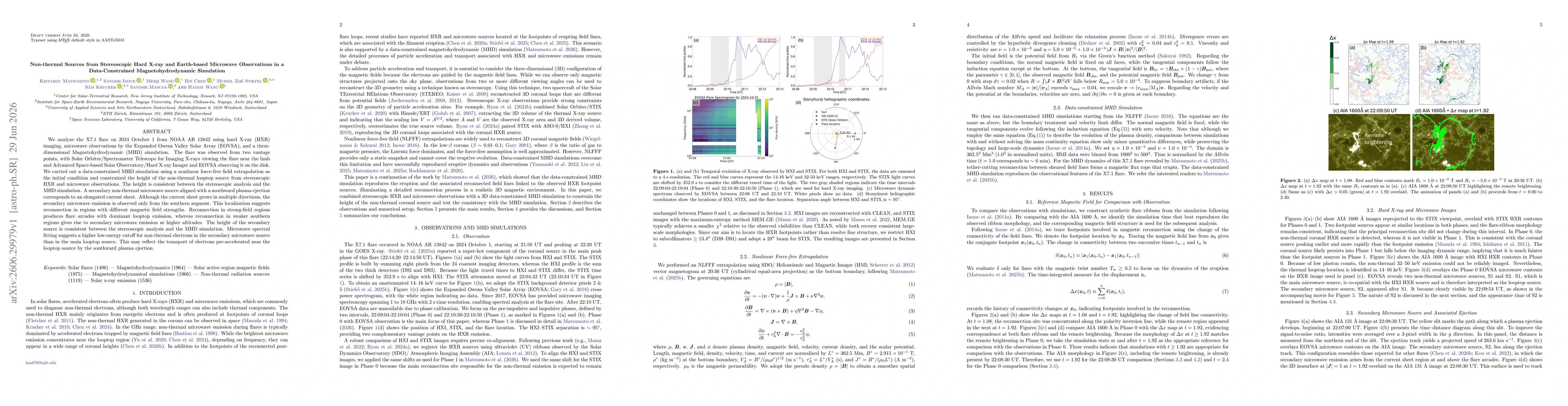 Thumbnail for Non-thermal Sources from Stereoscopic Hard X-ray and Earth-based Microwave Observations in a Data-Constrained Magnetohydrodynamic Simulation