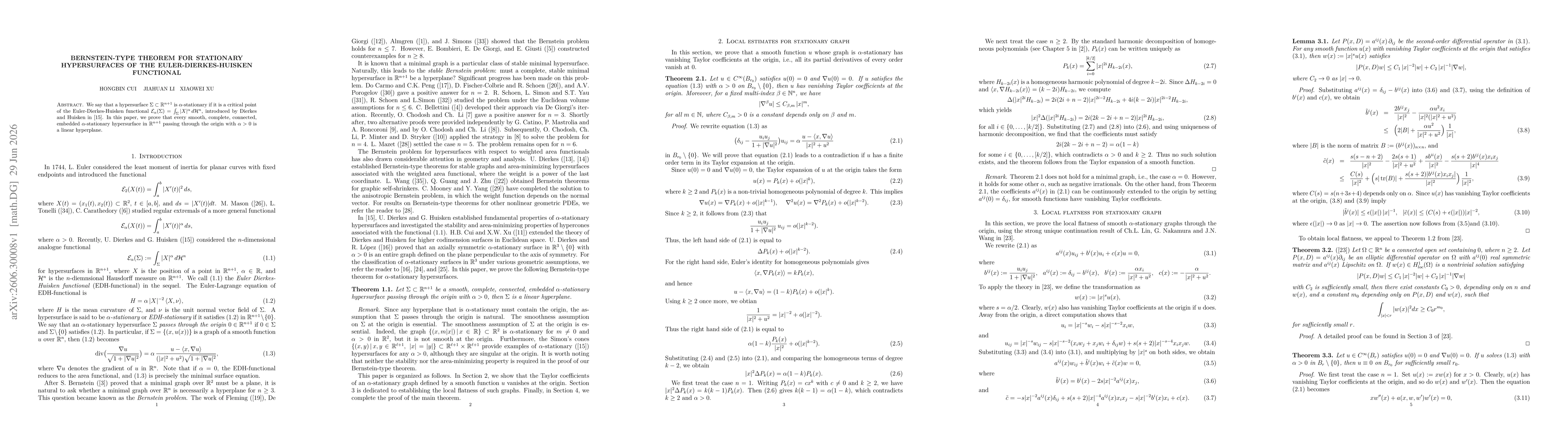 Thumbnail for Bernstein-type theorem for stationary hypersurfaces of the Euler-Dierkes-Huisken functional