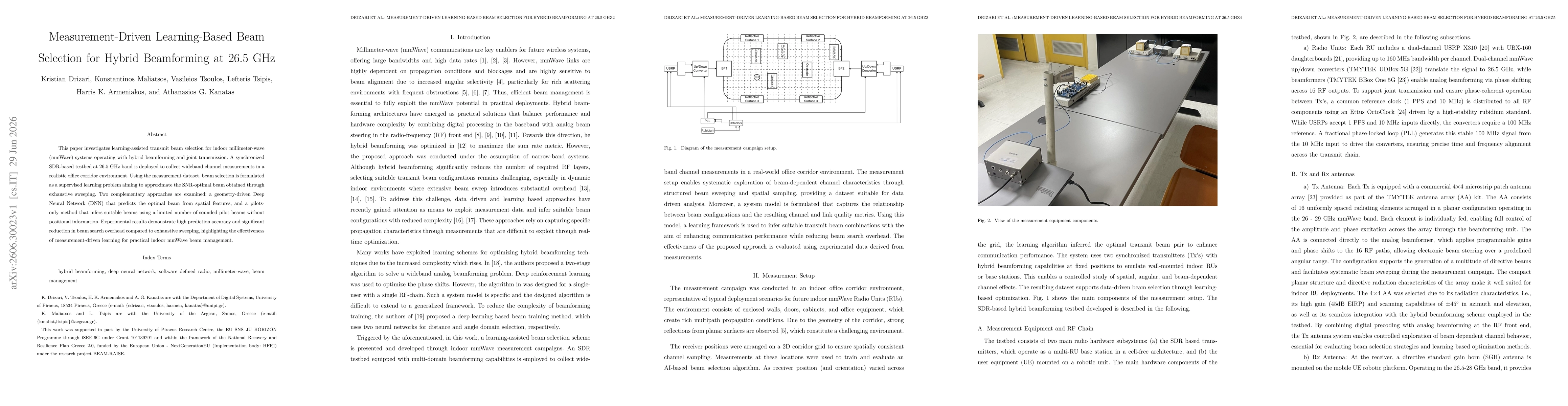 Thumbnail for Measurement-Driven Learning-Based Beam Selection for Hybrid Beamforming at 26.5 GHz