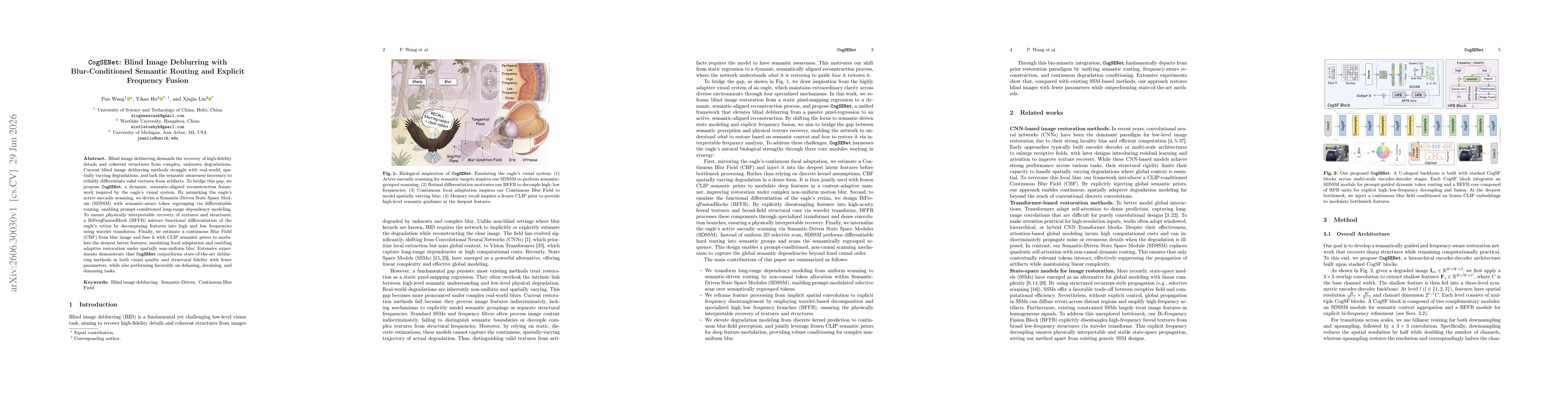 Thumbnail for CogSENet: Blind Image Deblurring with Blur-Conditioned Semantic Routing and Explicit Frequency Fusion