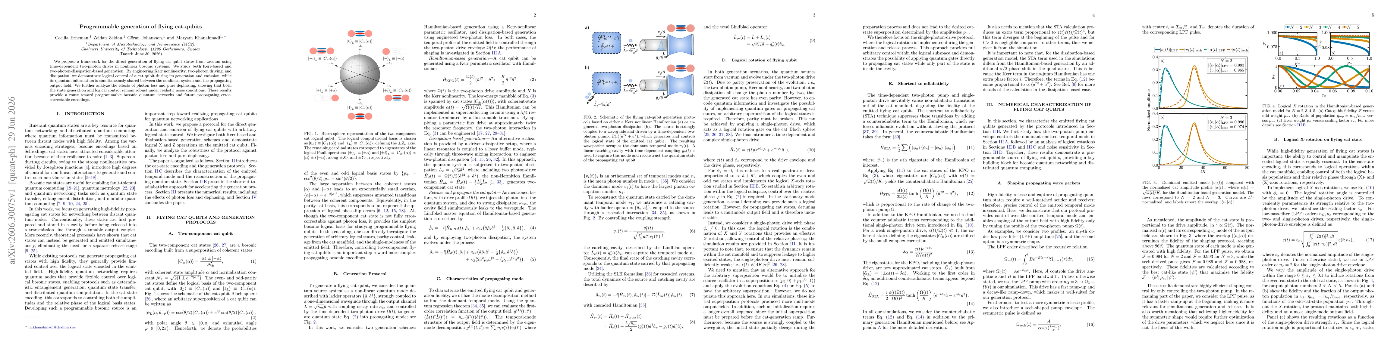 Thumbnail for Programmable generation of flying cat-qubits