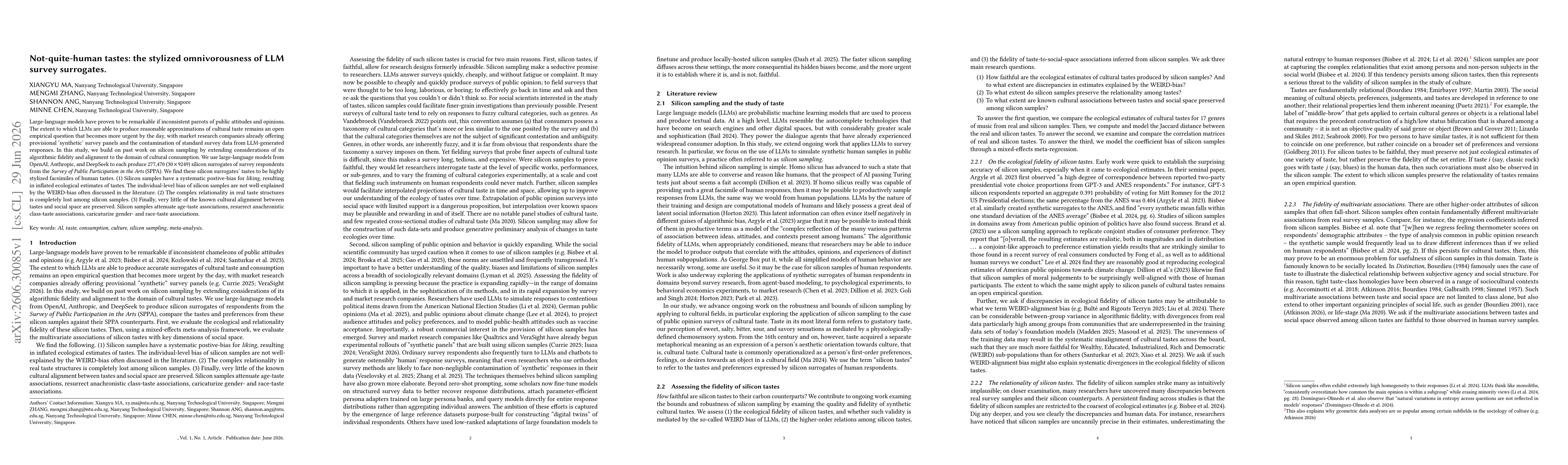 Thumbnail for Not-quite-human tastes: the stylized omnivorousness of LLM survey surrogates