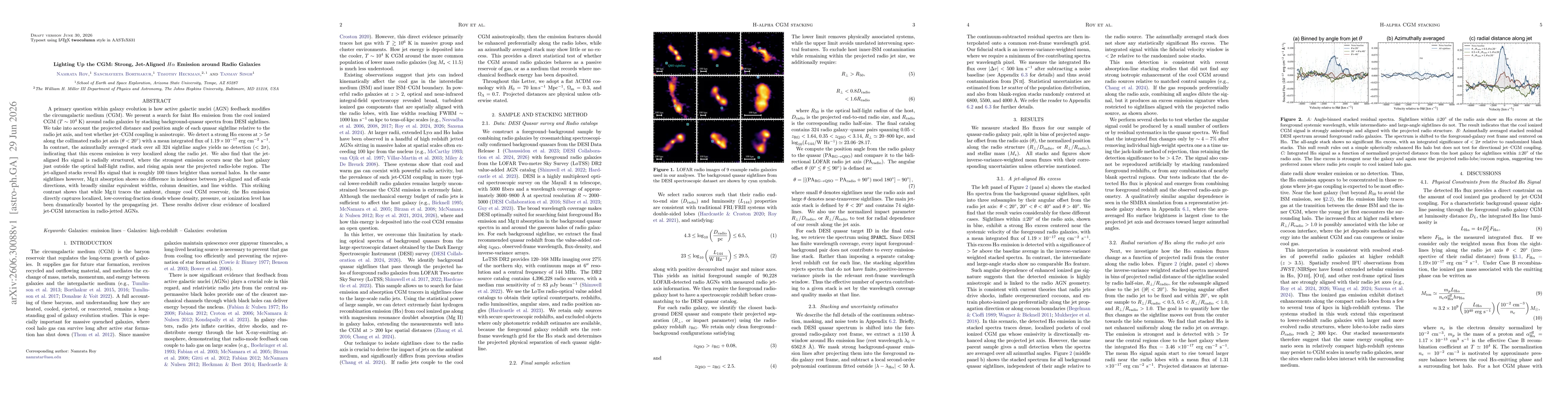 Thumbnail for Lighting Up the CGM: Strong, Jet-Aligned $Hα$ Emission around Radio Galaxies