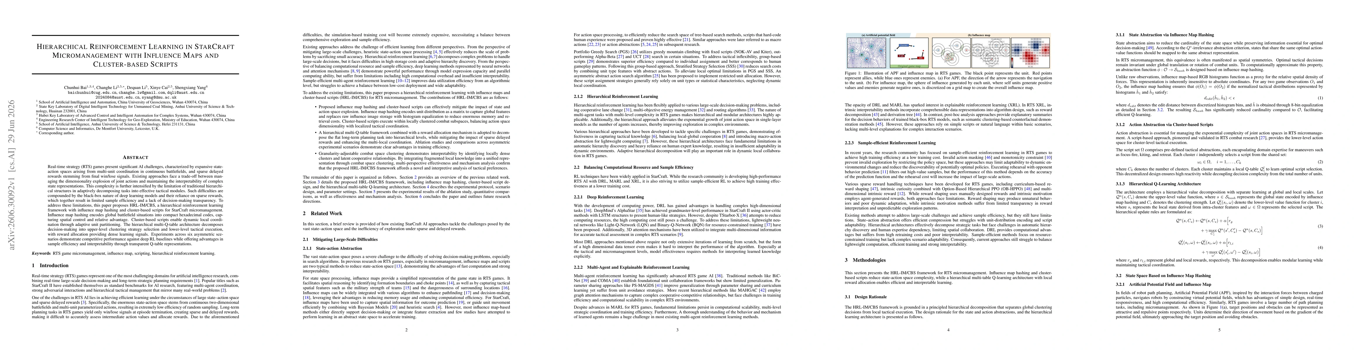 Thumbnail for Hierarchical Reinforcement Learning in StarCraft Micromanagement with Influence Maps and Cluster-based Scripts