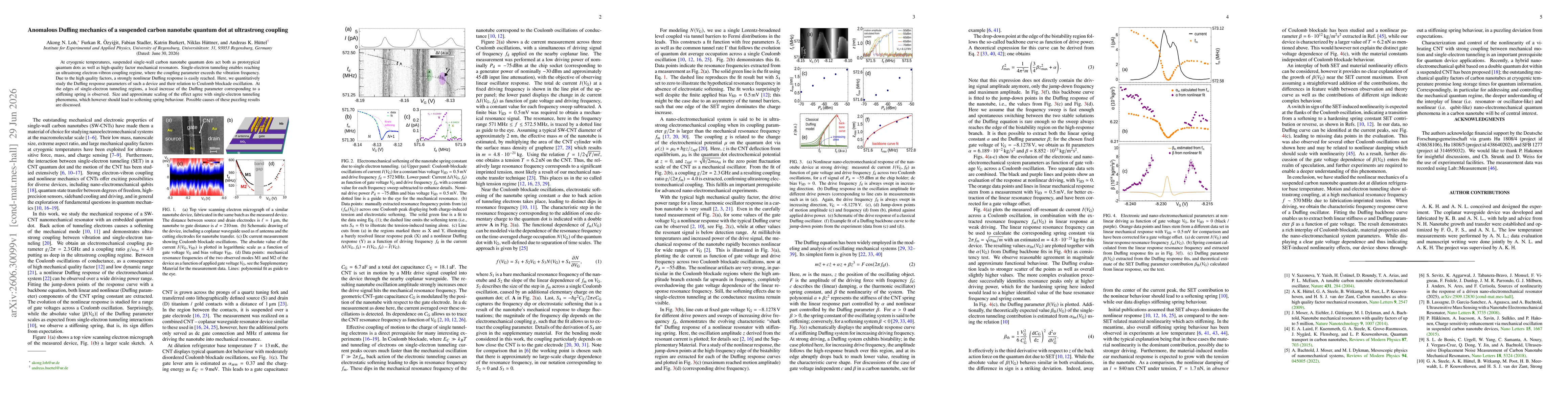 Thumbnail for Anomalous Duffing mechanics of a suspended carbon nanotube quantum dot at ultrastrong coupling
