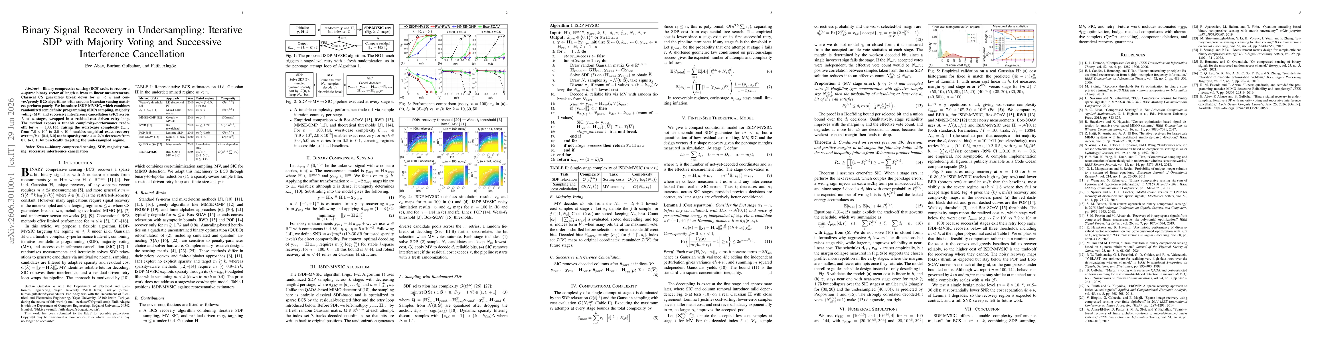 Thumbnail for Binary Signal Recovery in Undersampling: Iterative SDP with Majority Voting and Successive Interference Cancellation