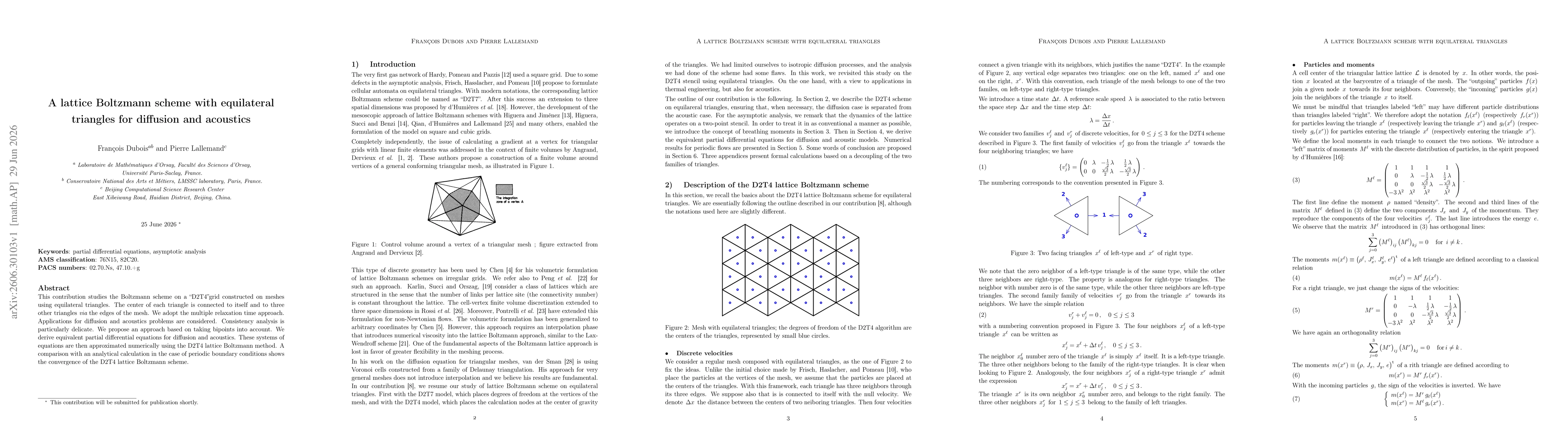 Thumbnail for A lattice Boltzmann scheme with equilateral triangles for diffusion and acoustics