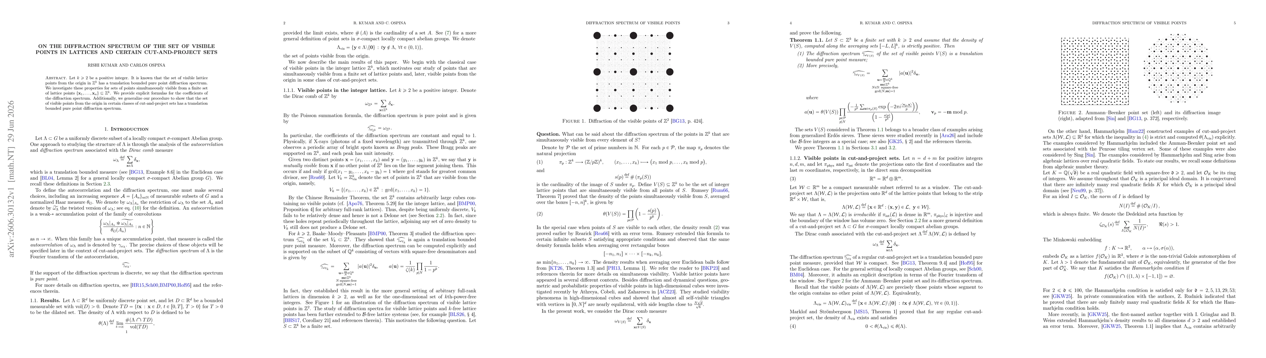 Thumbnail for On the diffraction spectrum of the set of visible points in lattices and certain cut-and-project sets