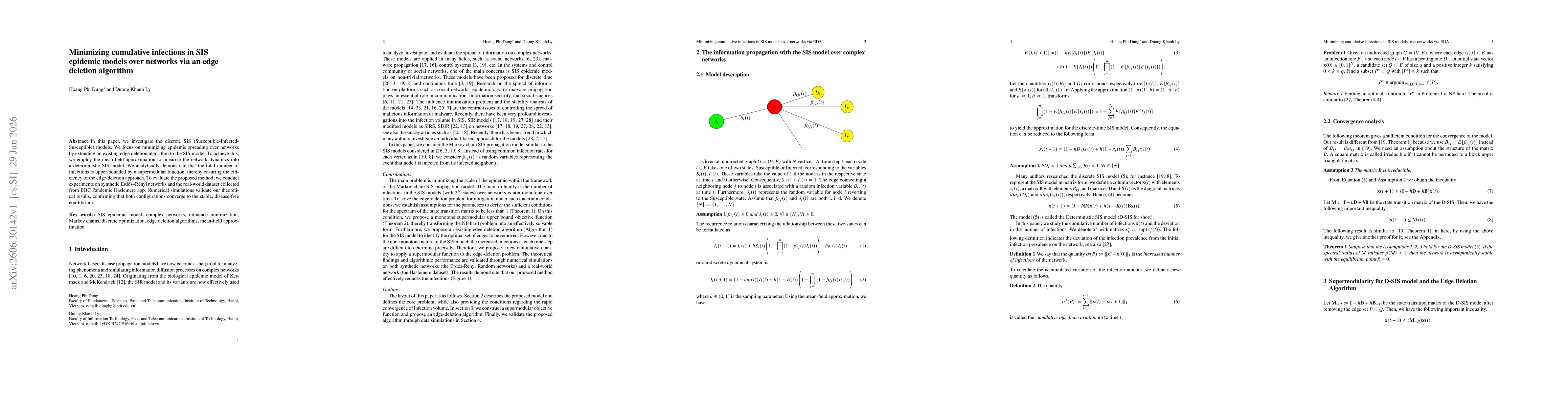Thumbnail for Minimizing cumulative infections in SIS epidemic models over networks via an edge deletion algorithm