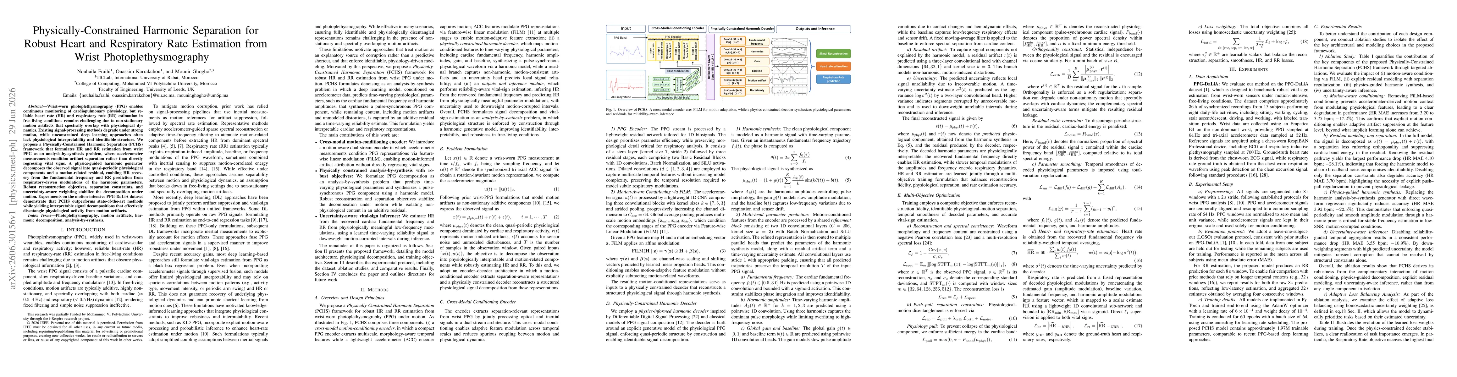 Thumbnail for Physically-Constrained Harmonic Separation for Robust Heart and Respiratory Rate Estimation from Wrist Photoplethysmography