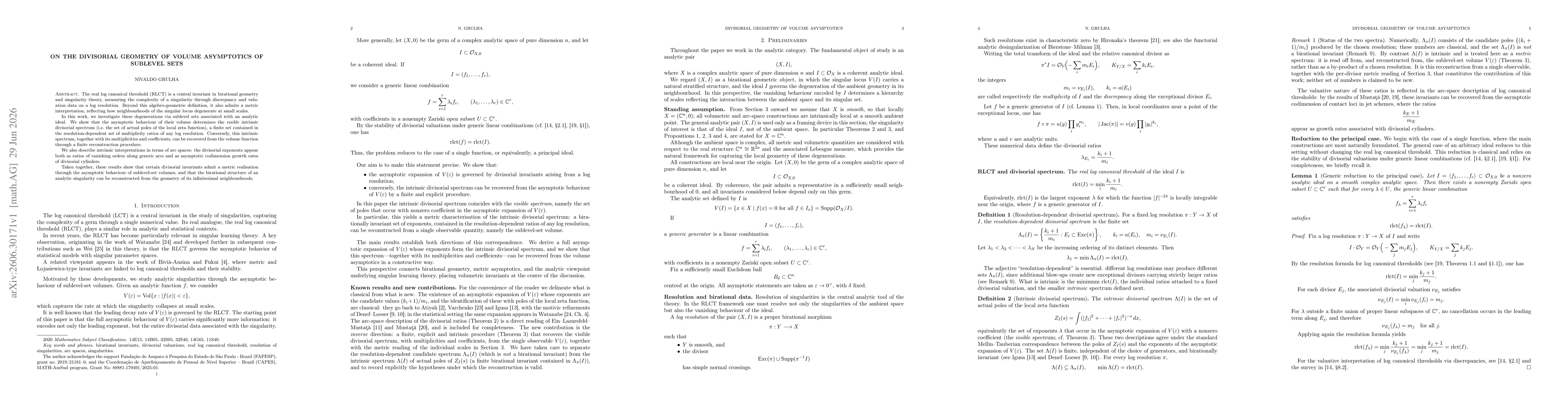Thumbnail for On the Divisorial Geometry of Volume Asymptotics of Sublevel Sets