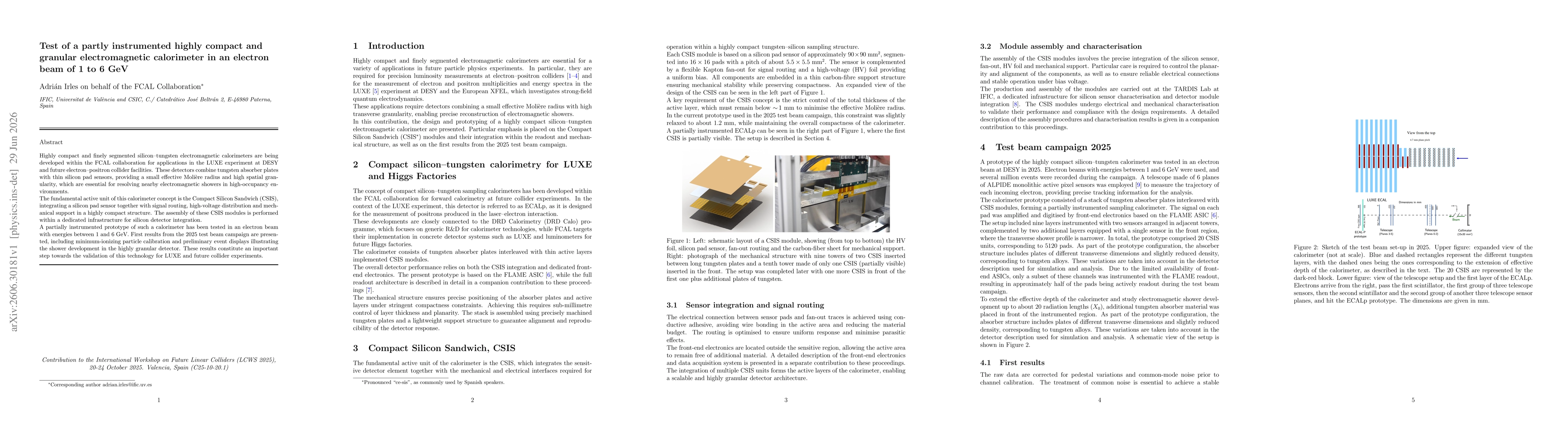Thumbnail for Test of a partly instrumented highly compact and granular electromagnetic calorimeter in an electron beam of 1 to 6 GeV