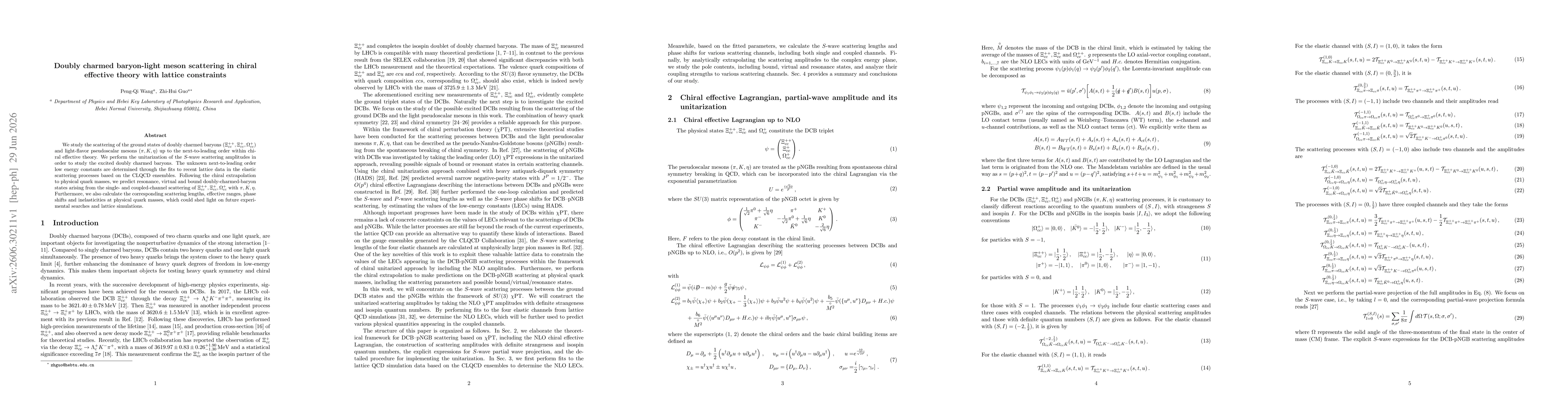 Thumbnail for Doubly charmed baryon-light meson scattering in chiral effective theory with lattice constraints
