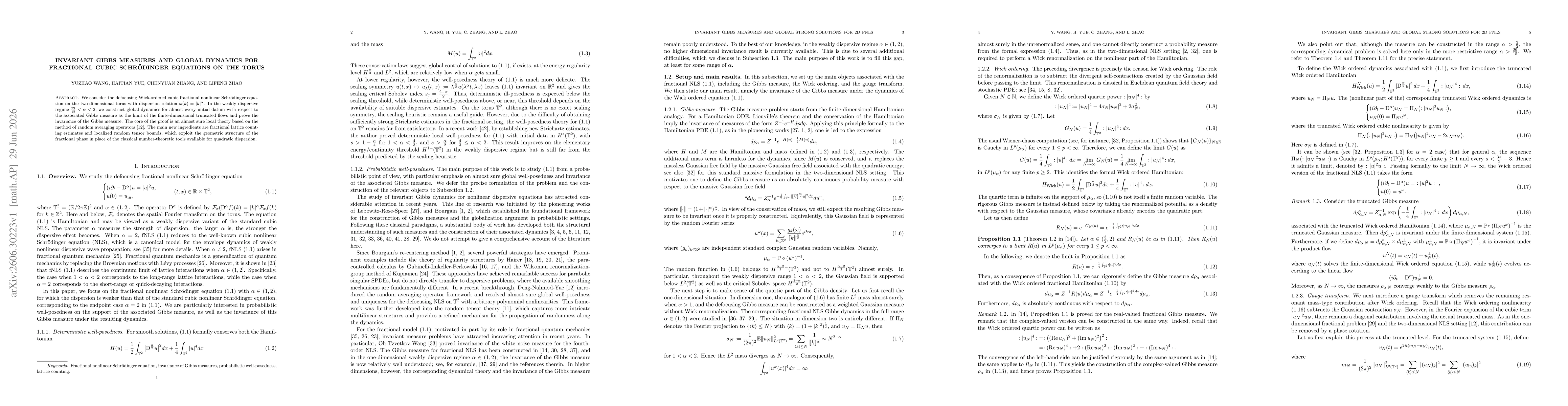Thumbnail for Invariant Gibbs measures and global dynamics for fractional cubic Schrödinger equations on the torus