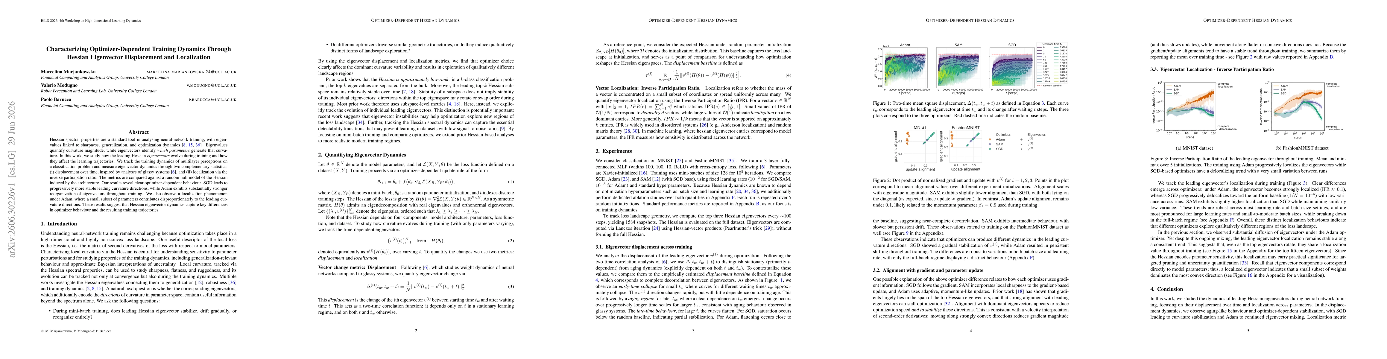 Thumbnail for Characterizing Optimizer-Dependent Training Dynamics Through Hessian Eigenvector Displacement and Localization