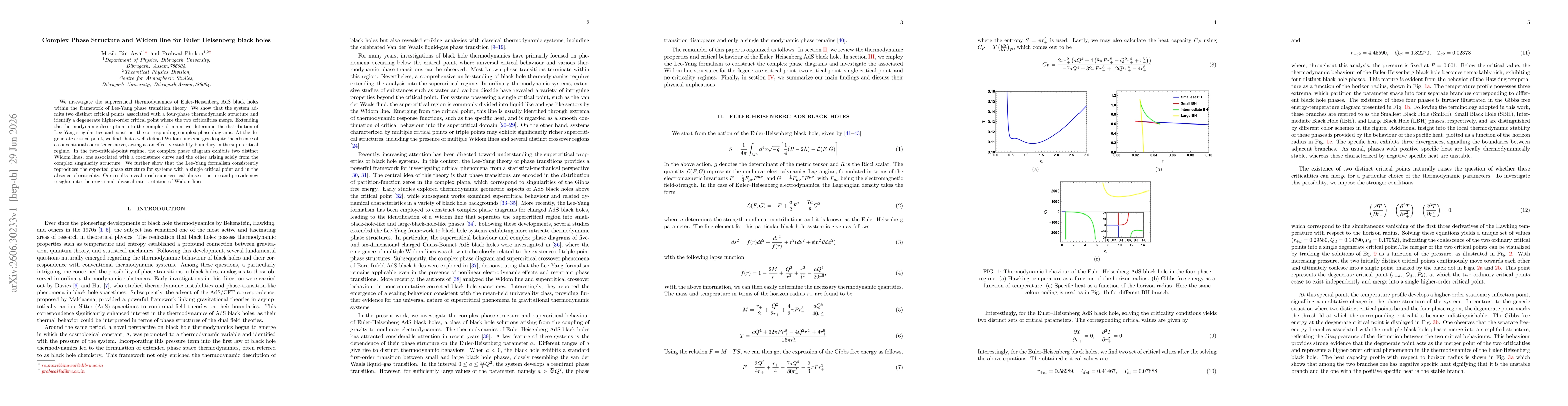 Thumbnail for Complex Phase Structure and Widom line for Euler Heisenberg black holes