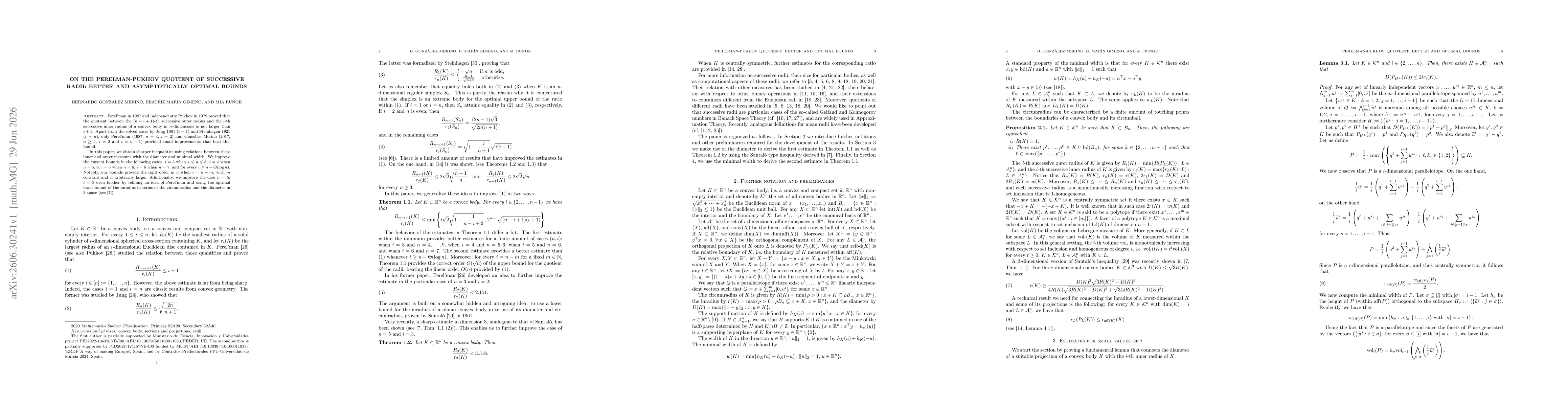 Thumbnail for On the Perelman-Pukhov quotient of successive radii: better and asymptotically optimal bounds