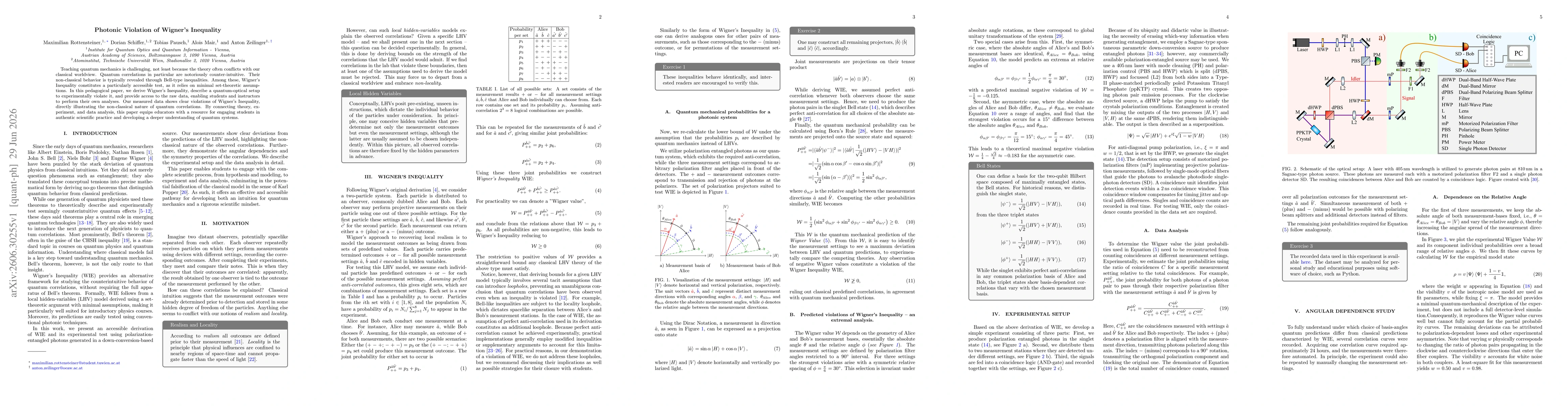 Thumbnail for Photonic Violation of Wigner's Inequality