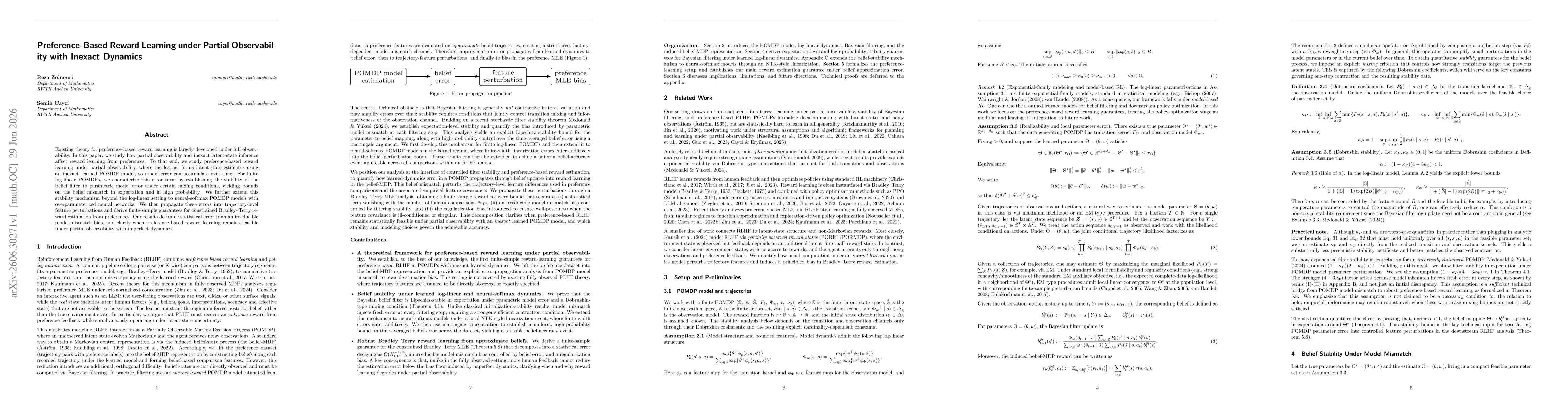 Thumbnail for Preference-Based Reward Learning under Partial Observability with Inexact Dynamics