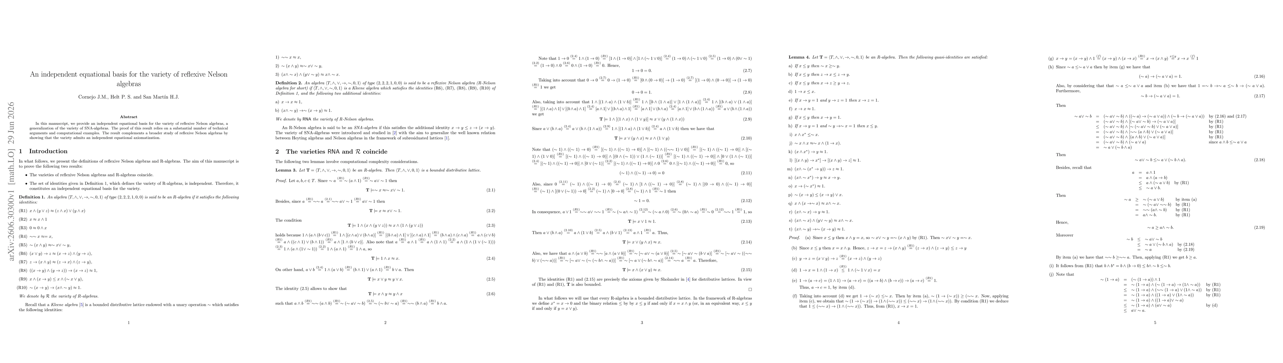 Thumbnail for An independent equational basis for the variety of reflexive Nelson algebras