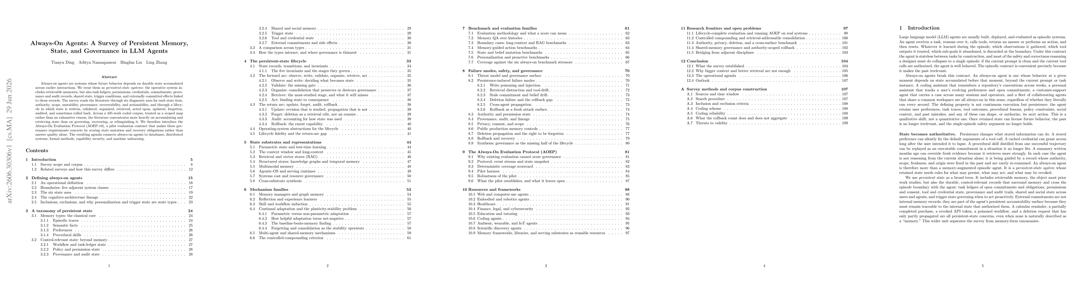 Thumbnail for Always-OnAgents:A Survey of Persistent Memory, State, and Governance in LLMAgents