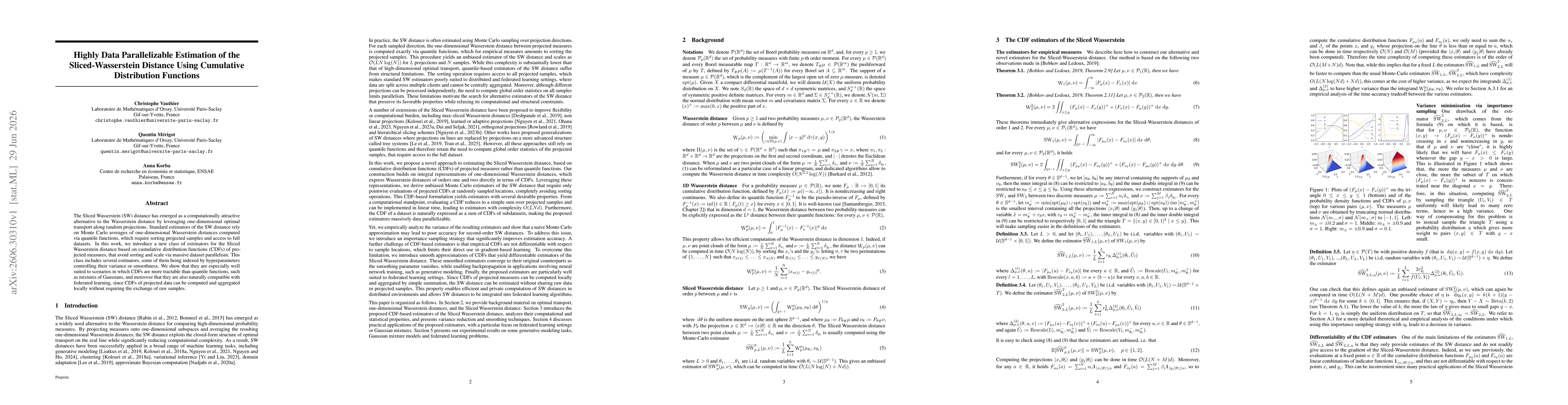 Thumbnail for Highly Data Parallelizable Estimation of the Sliced-Wasserstein Distance Using Cumulative Distribution Functions