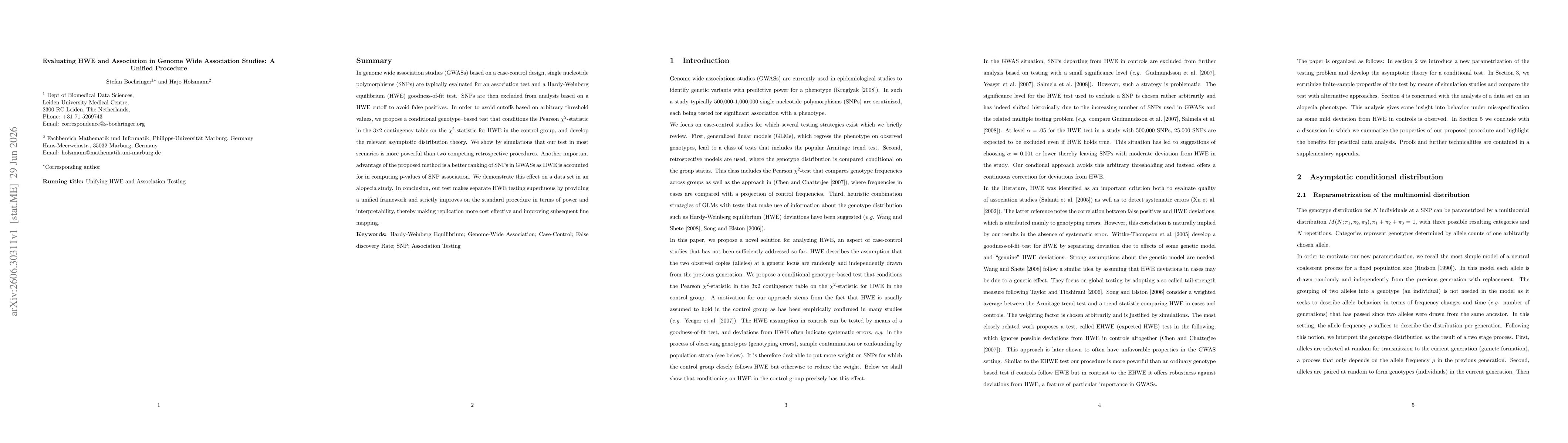 Thumbnail for Evaluating HWE and Association in Genome Wide Association Studies: A Unified Procedure